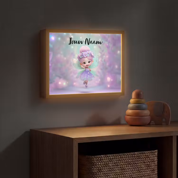 Fee - Paars - Sprookje Light Box met batterij (Wandlamp kind) middel -sfeer5_kind