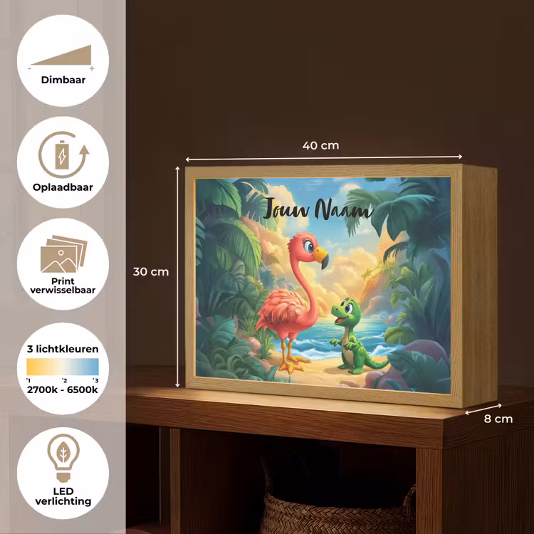 Flamingo - Dinosaurus - Strand - Kleurrijk Light Box met batterij (Wandlamp kind) middel -USP_websiteoverzichtNL