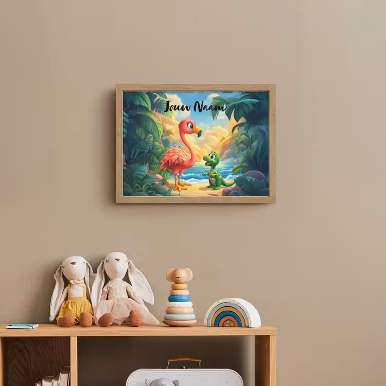 Flamingo - Dinosaurus - Strand - Kleurrijk Light Box met batterij (Wandlamp kind) middel -sfeer2_kind