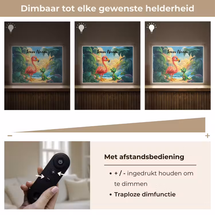 Flamingo - Dinosaurus - Strand - Kleurrijk Light Box met batterij (Wandlamp kind) middel -USP_dimbaarNL