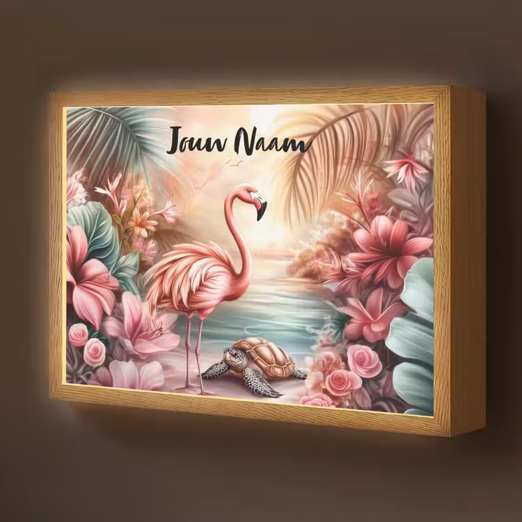 Flamingo - Schildpad - Roze Light Box met batterij (Wandlamp kind) middel -z3d_website