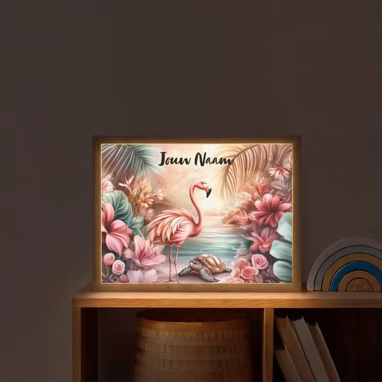 Flamingo - Schildpad - Roze Light Box met batterij (Wandlamp kind) middel -sfeer1_kind