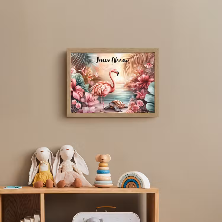 Flamingo - Schildpad - Roze Light Box met batterij (Wandlamp kind) middel -sfeer2_kind