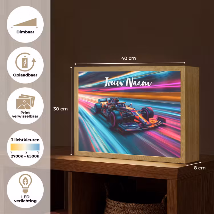 Formule 1 - Auto - Race - Jongens - Kleurrijk Light Box met batterij (Wandlamp kind) middel -USP_websiteoverzichtNL