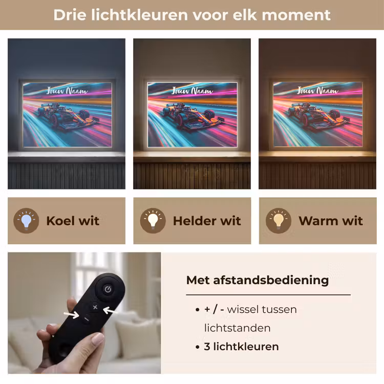Formule 1 - Auto - Race - Jongens - Kleurrijk Light Box met batterij (Wandlamp kind) middel -USP_lichtkleurNL