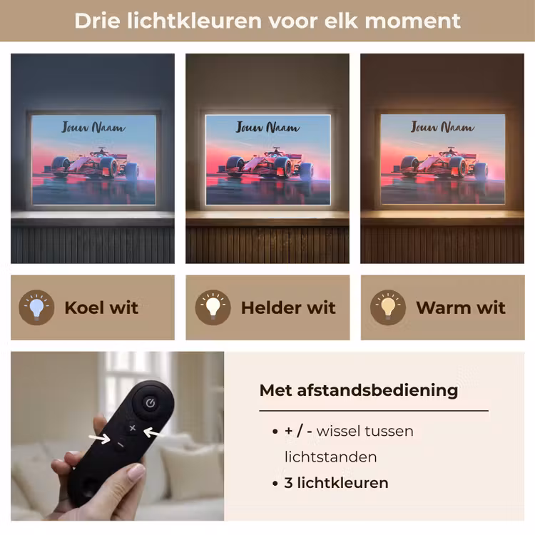 Formule 1 - Race - Auto - Jongens Light Box met batterij (Wandlamp kind) middel -USP_lichtkleurNL