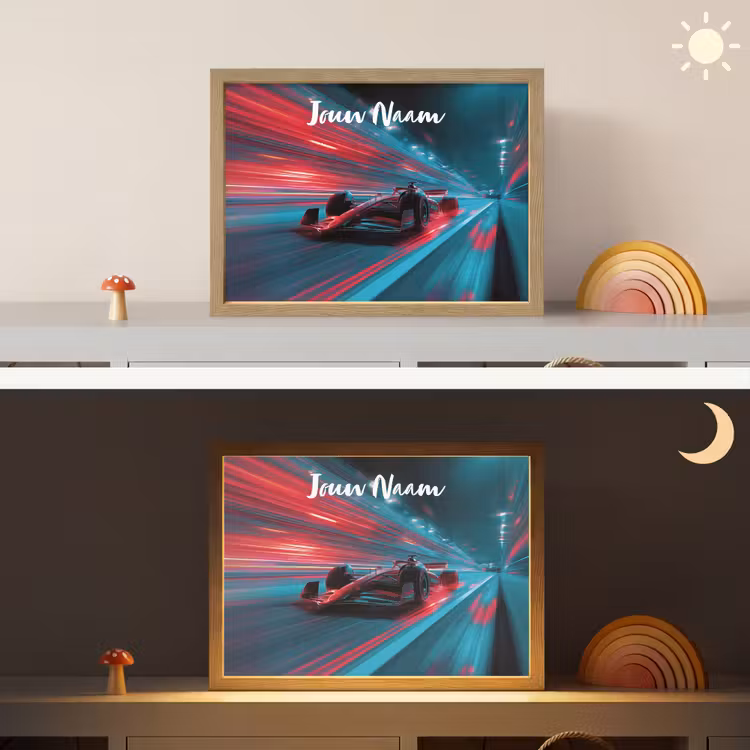 Formule 1 - Raceauto - Rood - Neonverlichting Light Box met batterij (Wandlamp kind) middel -sfeer3_kind