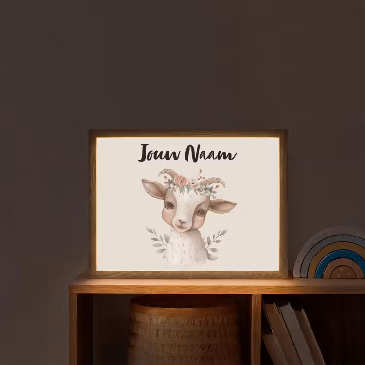 Geit - Dier - Bohemian - Bloemen - Boho Light Box met batterij (Wandlamp kind) middel -sfeer1_kind