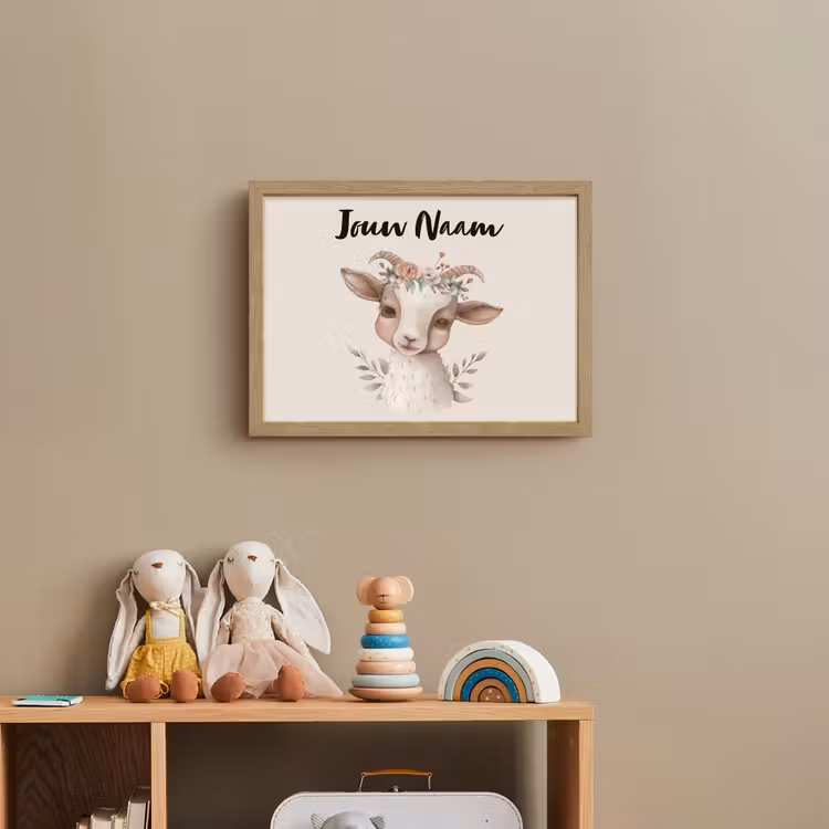 Geit - Dier - Bohemian - Bloemen - Boho Light Box met batterij (Wandlamp kind) middel -sfeer2_kind