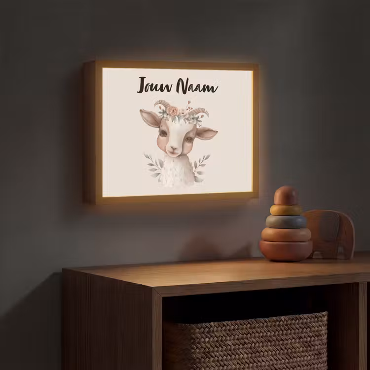 Geit - Dier - Bohemian - Bloemen - Boho Light Box met batterij (Wandlamp kind) middel -sfeer5_kind