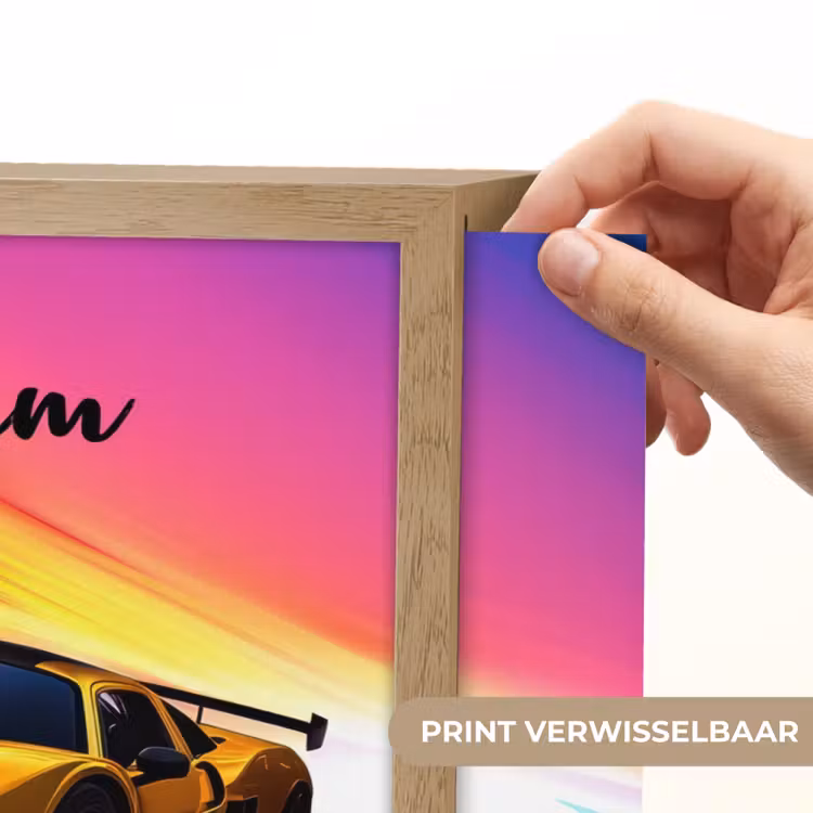 Gele raceauto - Kleurrijk - Neon Light Box met batterij (Wandlamp kind) middel -USP_websiteprintNL