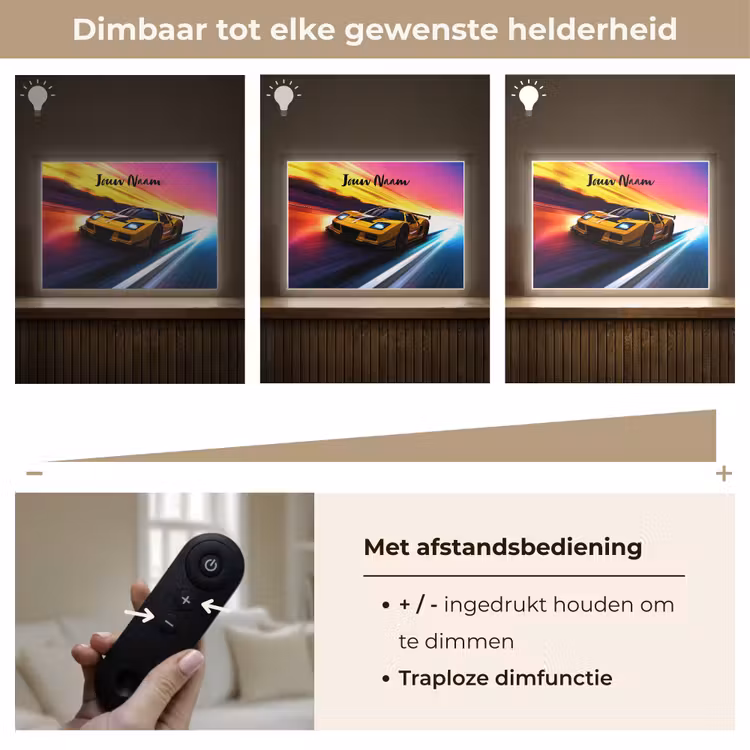 Gele raceauto - Kleurrijk - Neon Light Box met batterij (Wandlamp kind) middel -USP_dimbaarNL
