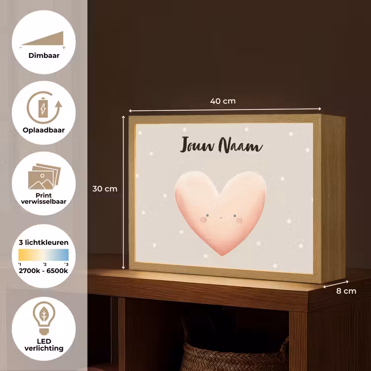 Gezichtje - Hart - Roze - Stippen Light Box met batterij (Wandlamp kind) middel -USP_websiteoverzichtNL
