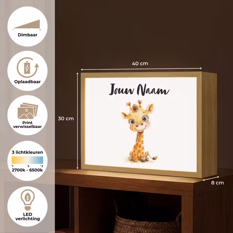 Giraf - Baby dier - Wilde dieren Light Box met batterij (Wandlamp kind) middel -USP_websiteoverzichtNL