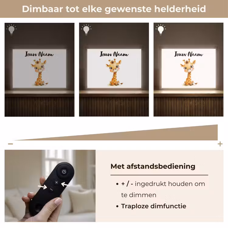 Giraf - Baby dier - Wilde dieren Light Box met batterij (Wandlamp kind) middel -USP_dimbaarNL