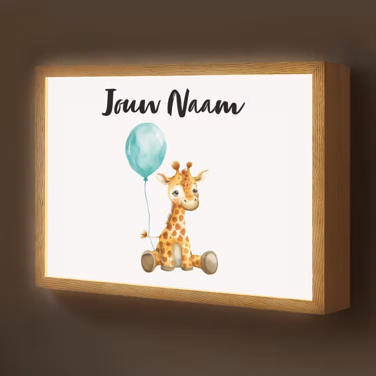 Giraf - Baby - Dieren - Blauwe ballon Light Box met batterij (Wandlamp kind) middel -z3d_website