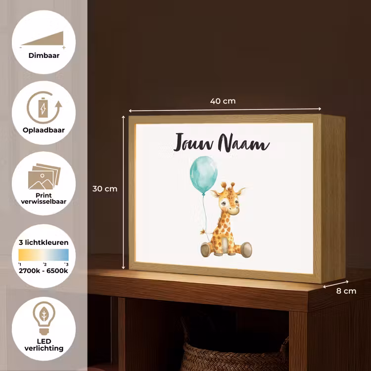 Giraf - Baby - Dieren - Blauwe ballon Light Box met batterij (Wandlamp kind) middel -USP_websiteoverzichtNL