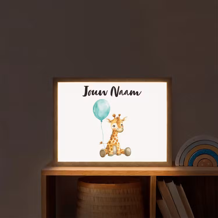Giraf - Baby - Dieren - Blauwe ballon Light Box met batterij (Wandlamp kind) middel -sfeer1_kind