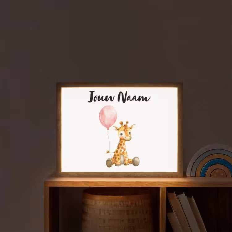 Giraf - Baby - Dieren - Roze ballon Light Box met batterij (Wandlamp kind) middel -sfeer1_kind