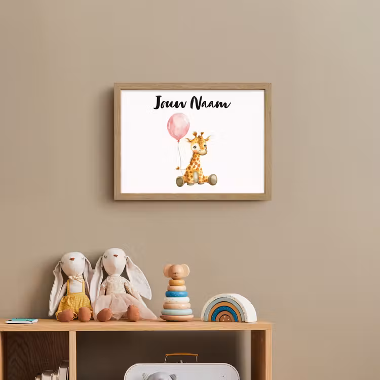 Giraf - Baby - Dieren - Roze ballon Light Box met batterij (Wandlamp kind) middel -sfeer2_kind