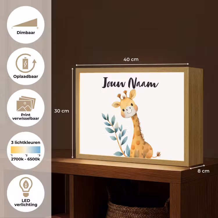 Giraf - Dier - Wilde dieren Light Box met batterij (Wandlamp kind) middel -USP_websiteoverzichtNL