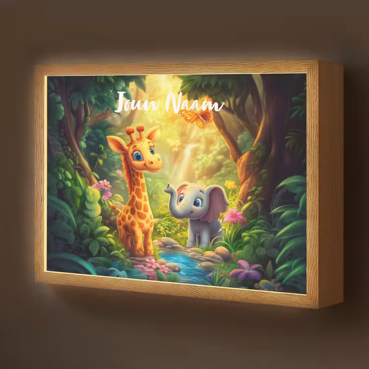Giraf - Olifant - Bloemen - Jungle Light Box met batterij (Wandlamp kind) middel -z3d_website
