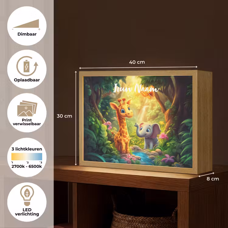 Giraf - Olifant - Bloemen - Jungle Light Box met batterij (Wandlamp kind) middel -USP_websiteoverzichtNL