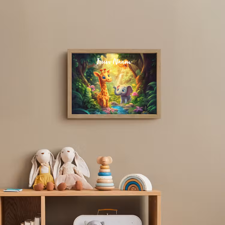 Giraf - Olifant - Bloemen - Jungle Light Box met batterij (Wandlamp kind) middel -sfeer2_kind