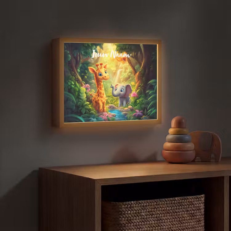 Giraf - Olifant - Bloemen - Jungle Light Box met batterij (Wandlamp kind) middel -sfeer5_kind