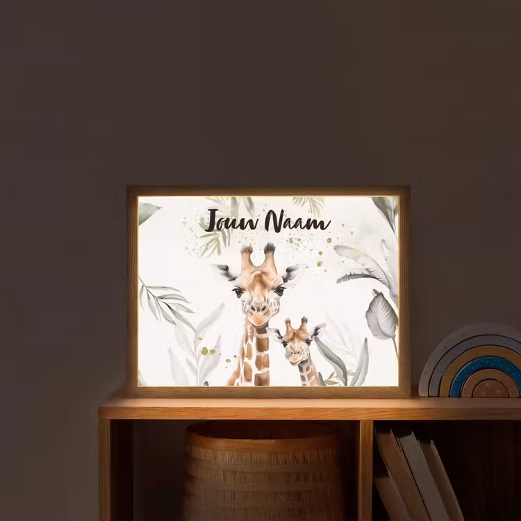 Giraffe - Bladeren - Kinderen - Dieren - Jungle Light Box met batterij (Wandlamp kind) middel -sfeer1_kind