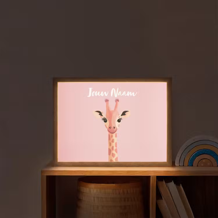 Giraffe - Illustratie - Roze Light Box met batterij (Wandlamp kind) middel -sfeer1_kind