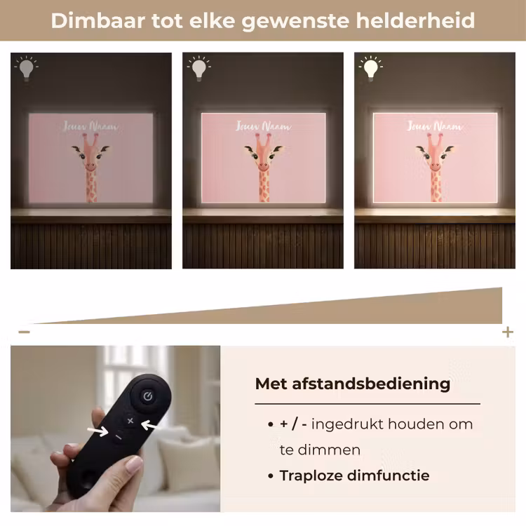 Giraffe - Illustratie - Roze Light Box met batterij (Wandlamp kind) middel -USP_dimbaarNL