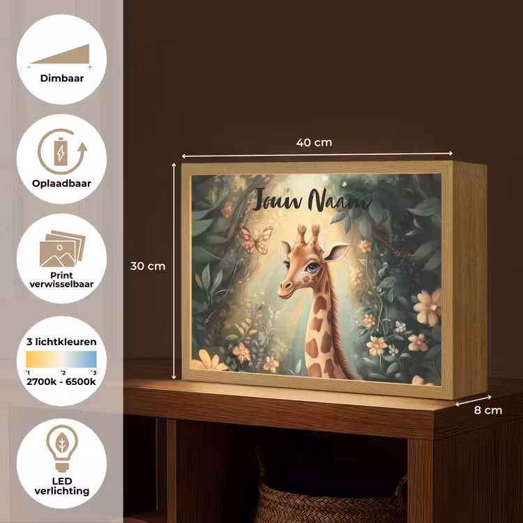Giraffe - Jungle - Bloemen Light Box met batterij (Wandlamp kind) middel -USP_websiteoverzichtNL