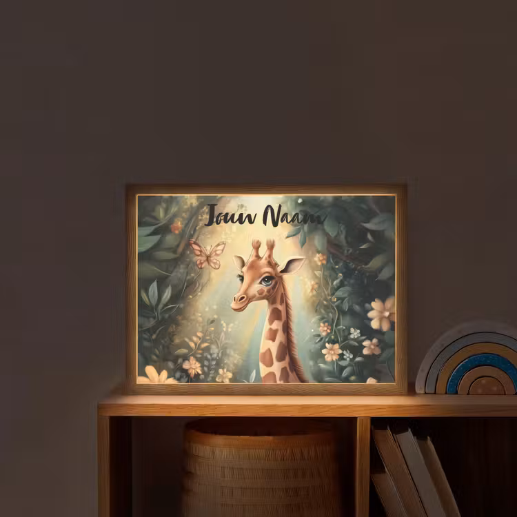 Giraffe - Jungle - Bloemen Light Box met batterij (Wandlamp kind) middel -sfeer1_kind