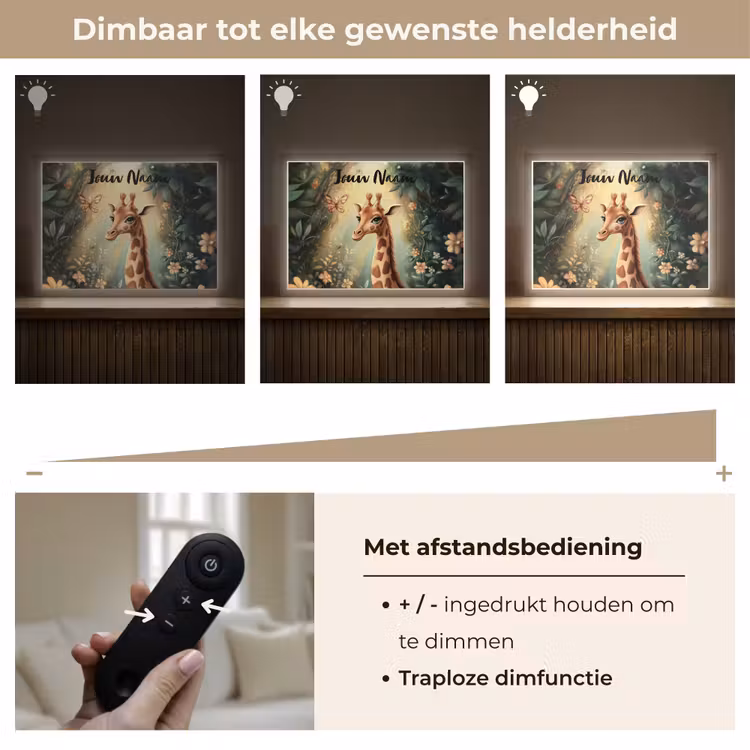 Giraffe - Jungle - Bloemen Light Box met batterij (Wandlamp kind) middel -USP_dimbaarNL