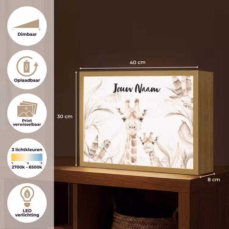 Giraffe - Jungle - Bruin - Kinderen Light Box met batterij (Wandlamp kind) middel -USP_websiteoverzichtNL