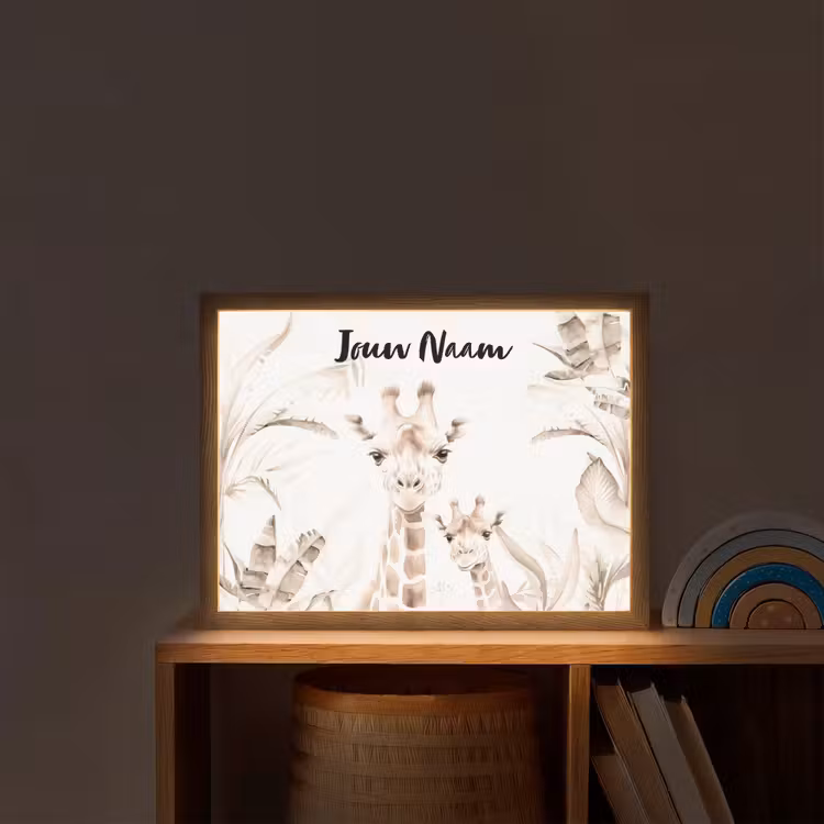 Giraffe - Jungle - Bruin - Kinderen Light Box met batterij (Wandlamp kind) middel -sfeer1_kind