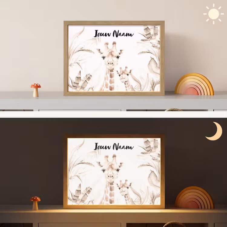 Giraffe - Jungle - Bruin - Kinderen Light Box met batterij (Wandlamp kind) middel -sfeer3_kind