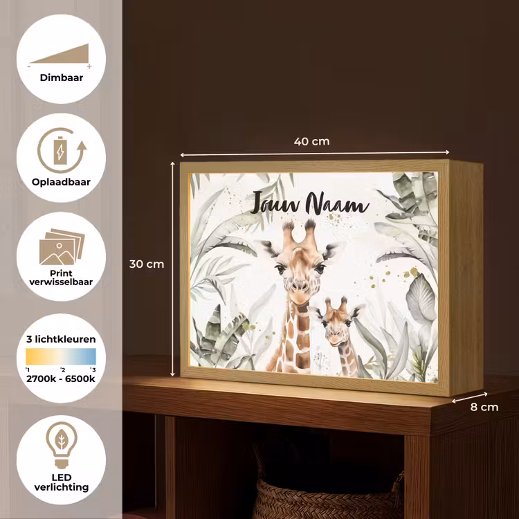 Giraffe - Natuur - Kinderen - Dieren Light Box met batterij (Wandlamp kind) middel -USP_websiteoverzichtNL