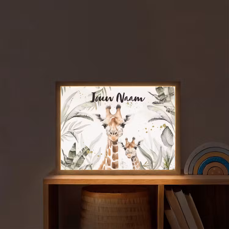 Giraffe - Natuur - Kinderen - Dieren Light Box met batterij (Wandlamp kind) middel -sfeer1_kind
