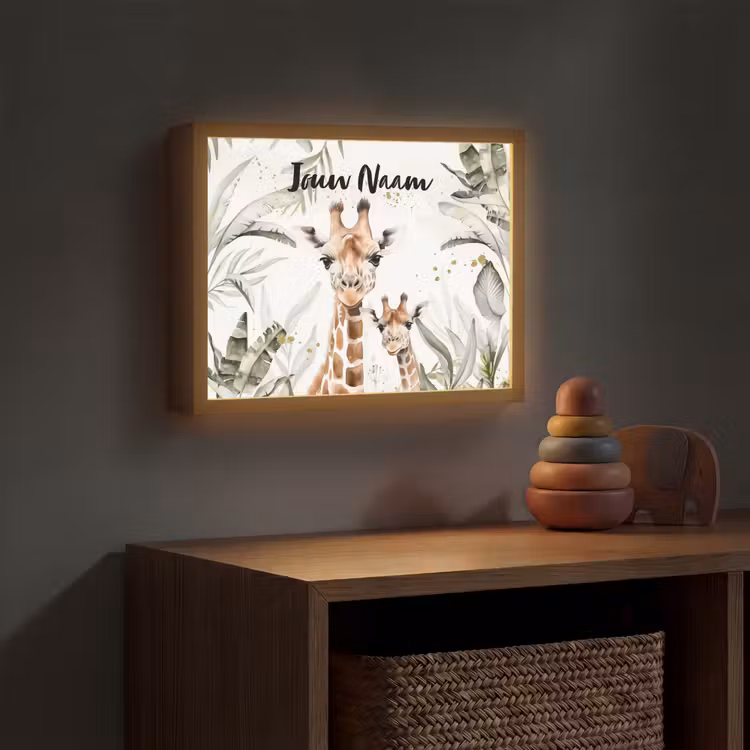 Giraffe - Natuur - Kinderen - Dieren Light Box met batterij (Wandlamp kind) middel -sfeer5_kind