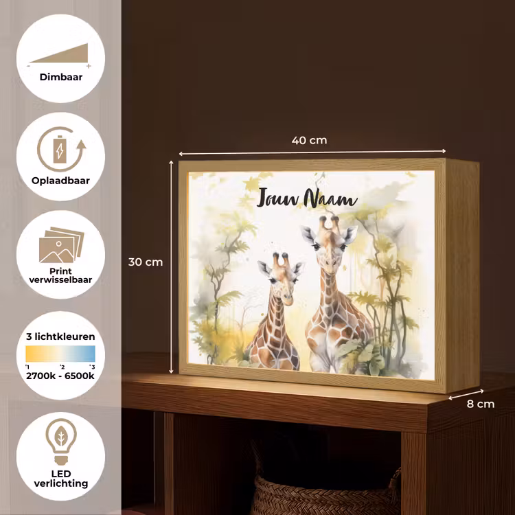 Giraffe - Wilde dieren - Natuur - Kinderen Light Box met batterij (Wandlamp kind) middel -USP_websiteoverzichtNL
