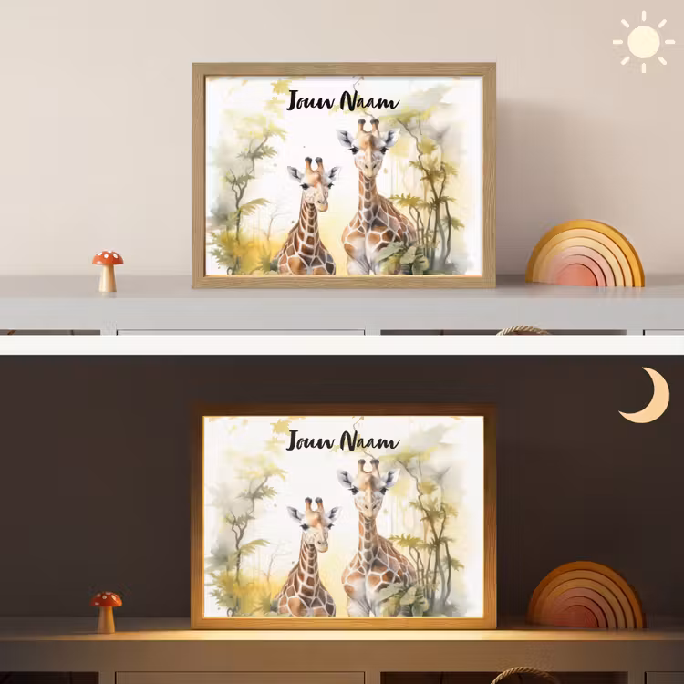 Giraffe - Wilde dieren - Natuur - Kinderen Light Box met batterij (Wandlamp kind) middel -sfeer3_kind