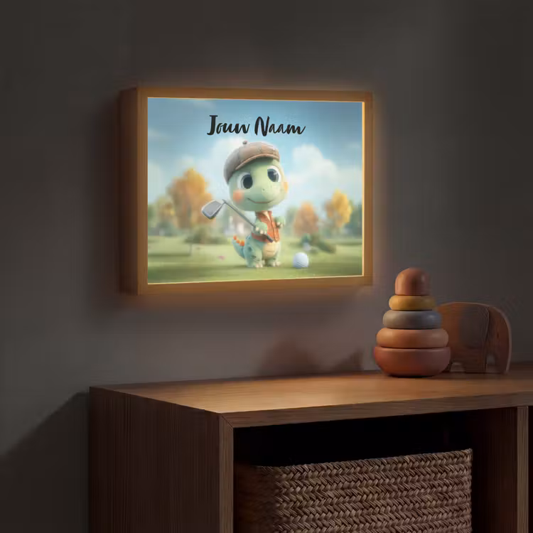 Golf - Dino - Groen Light Box met batterij (Wandlamp kind) middel -sfeer5_kind