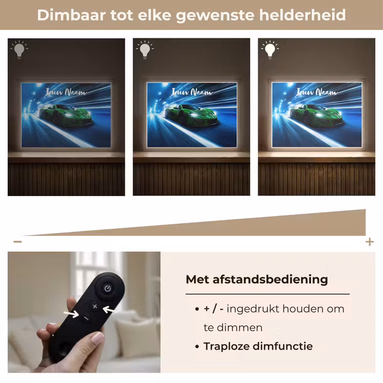 Groene racewagen - Blauw - Neon - Licht Light Box met batterij (Wandlamp kind) middel -USP_dimbaarNL