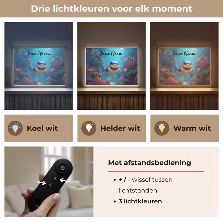 Haai - Onderwaterwereld - Oceaan Light Box met batterij (Wandlamp kind) middel -USP_lichtkleurNL