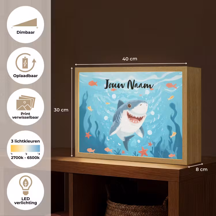 Haai - Vissen - Blauw - Onderwater Light Box met batterij (Wandlamp kind) middel -USP_websiteoverzichtNL