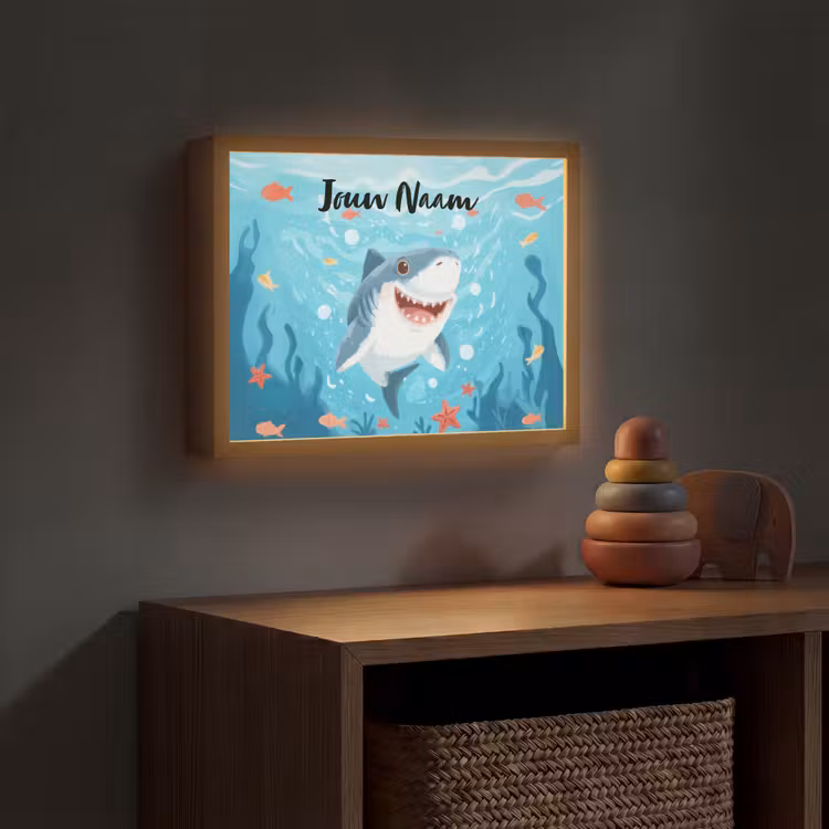Haai - Vissen - Blauw - Onderwater Light Box met batterij (Wandlamp kind) middel -sfeer5_kind