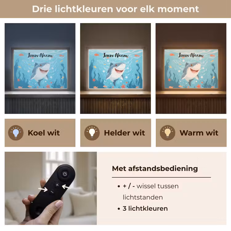 Haai - Vissen - Blauw - Onderwater Light Box met batterij (Wandlamp kind) middel -USP_lichtkleurNL