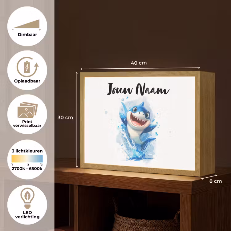 Haai - Water - Blauw Light Box met batterij (Wandlamp kind) middel -USP_websiteoverzichtNL